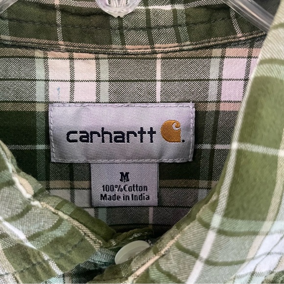 Carhartt Mens Size M Shirt Short Sleeve Plaid Button Up Pocket Logo - Picture 7 of 10